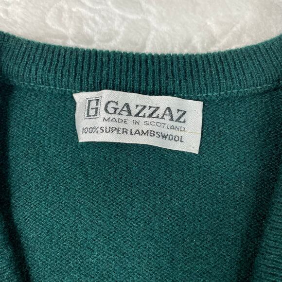 VTG 100% Super Lambswool Scotland Forest Green Argyle V-neckline Preppy Sweater - Picture 9 of 14